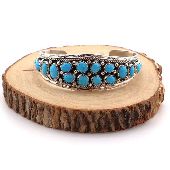 Navajo‎ Bracelet Cluster Turquoise Jewelry Sterling Silver NA Women's Sz 6.25 ** - Picture 9 of 10